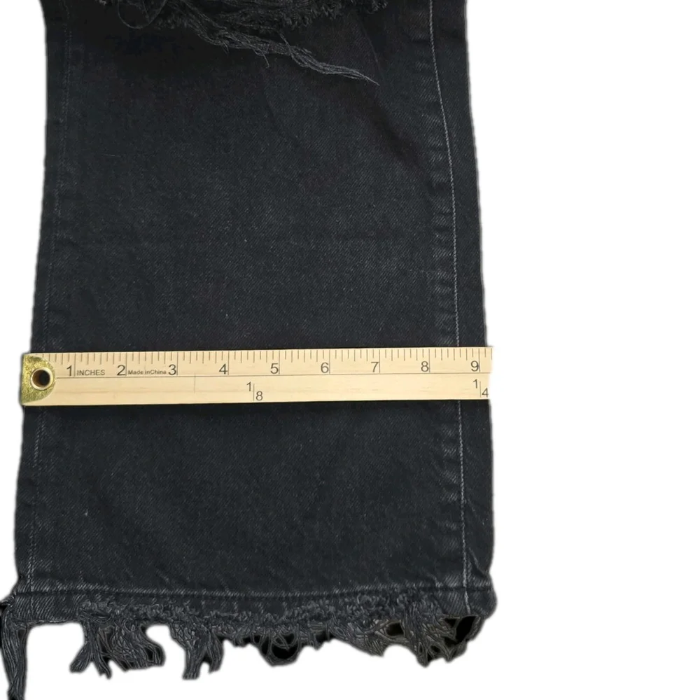 Free People We The Free Distressed Black Wide Leg Jeans Raw Hem Size 26